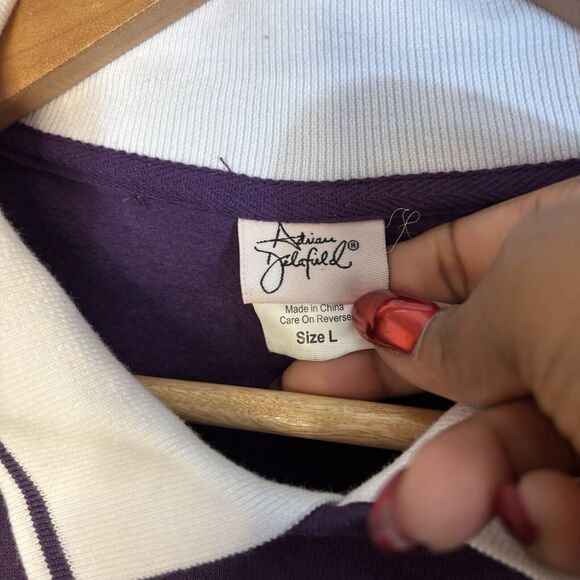 Vintage Adrian Dearfield Grandma Collared Sweatshirt Women's L Bird Purple/Gold - Picture 5 of 9